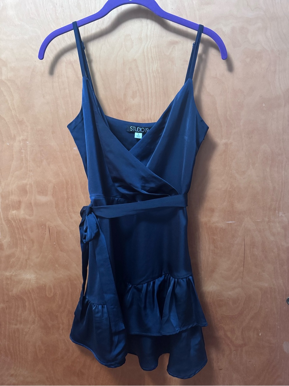 Studio 19 Navy Satin V-neck Mini Dress size small